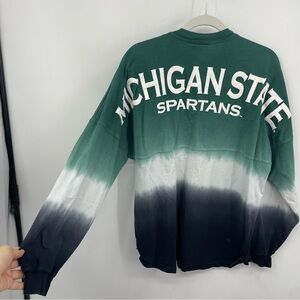 Women's Green Michigan State Spartans Ombre Long Sleeve Dip-Dyed Spirit Jersey M